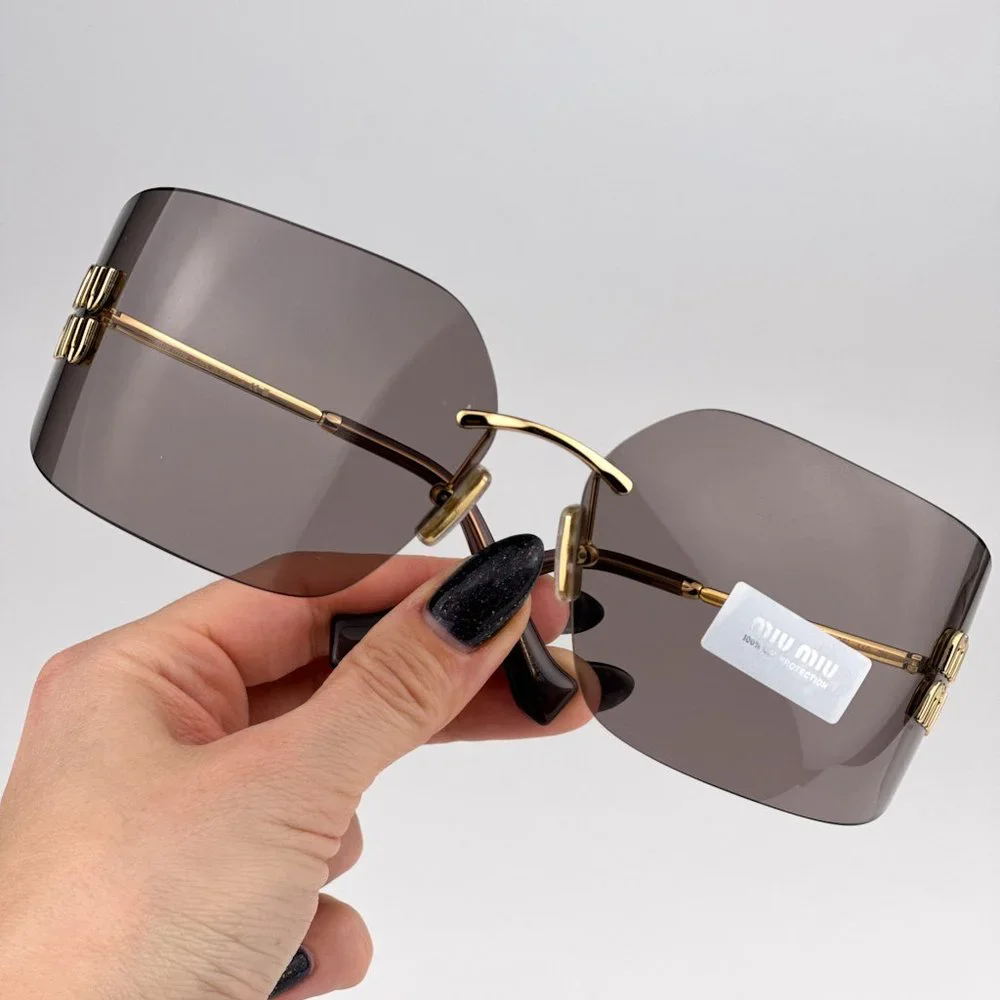 Miu Miu MU54YS 5AK06I BRAND NEW Sunglasses Gold Purple Wraparound Rimles Women